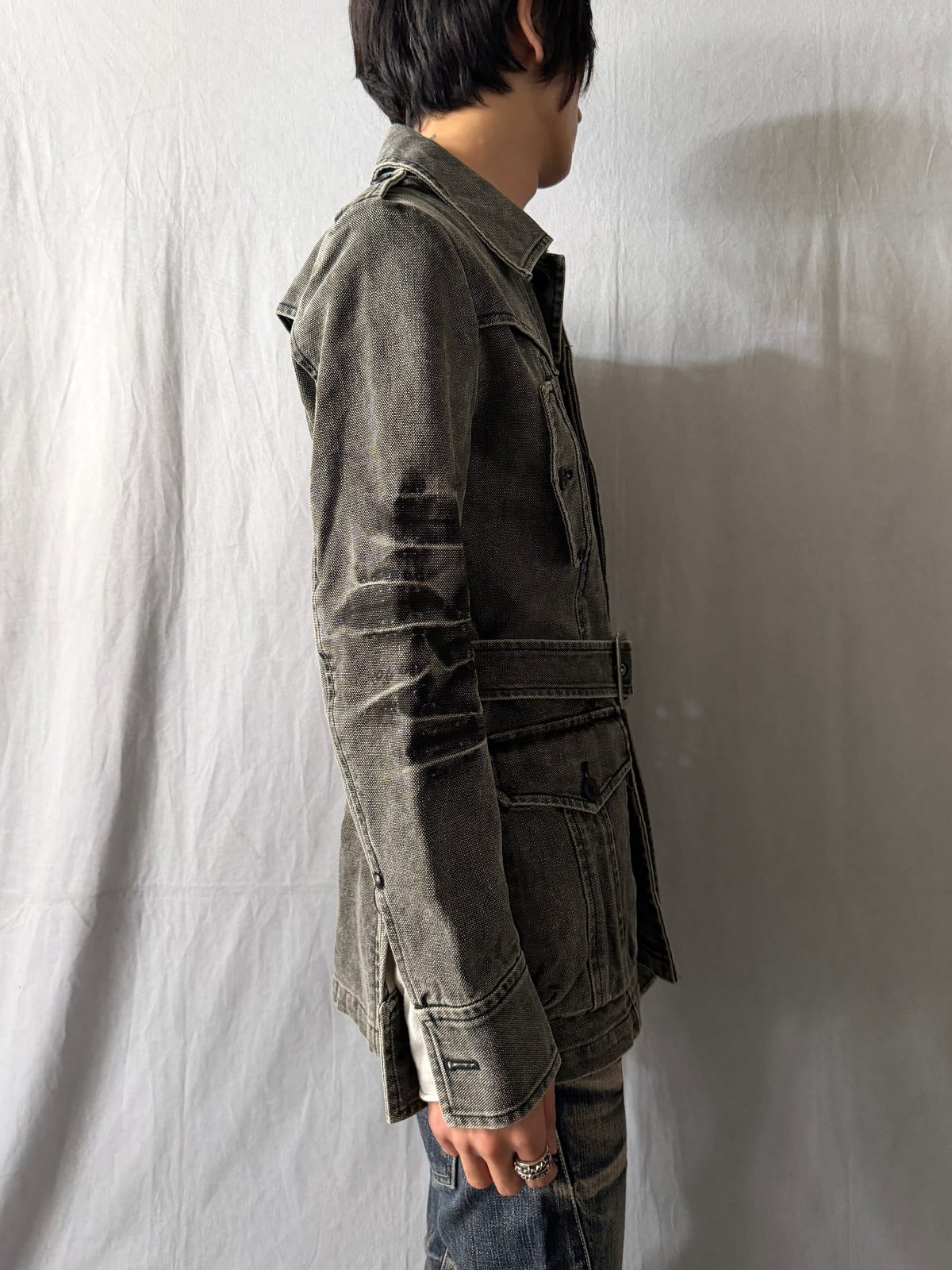 5351 POUR LES HOMMES Washed Belted Denim Jacket Size 3