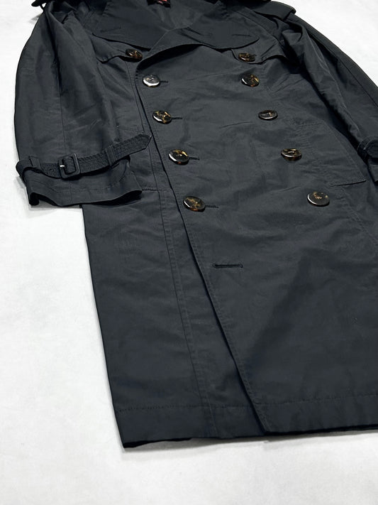 Jean Paul Gaultier 90s Black Waist Shape Trench Coat Size 40