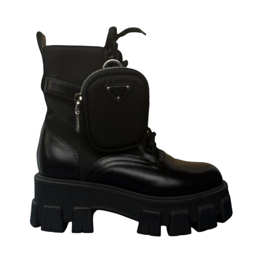 PRADA Monolith Nylon Leather Pouch Boots Size 36
