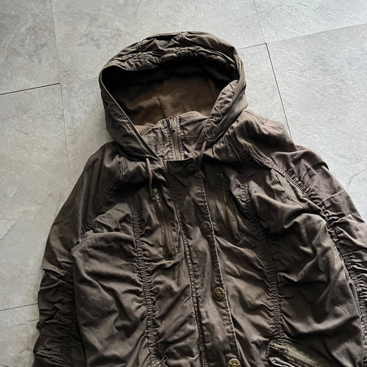 Vintage Y2K Brown Shirring Cotton Jacket Size S