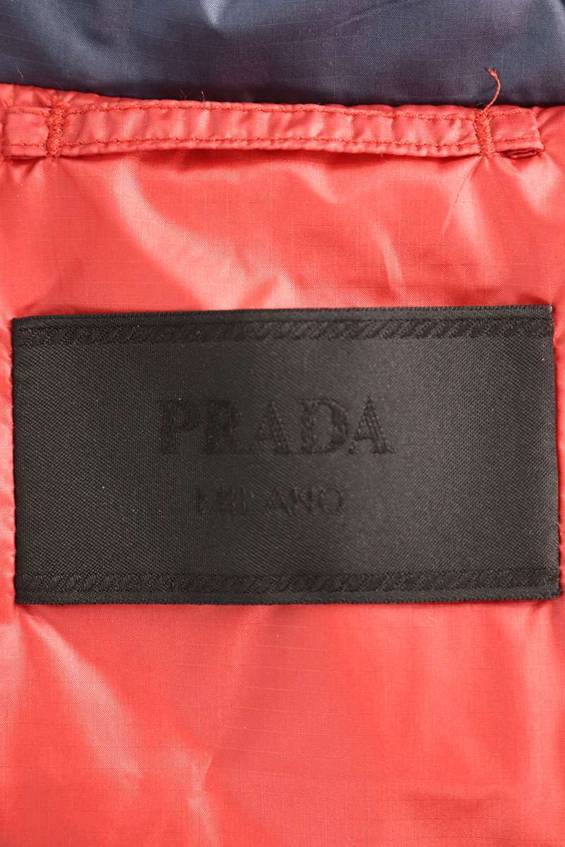 PRADA Triangle Logo Nylon Hooded Down Coat Navy Size S