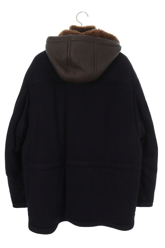 HERMES Lamb Leather Hooded Cashmere Zip Coat Multi Size M