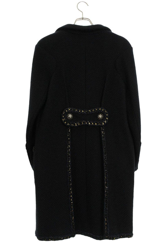 CHANEL Alpaca Tweed Coat Black Gold Size 36