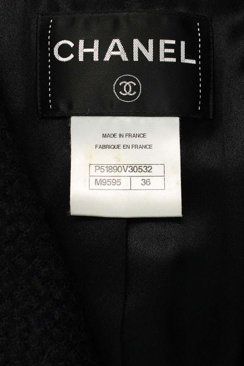 CHANEL Alpaca Tweed Coat Black Gold Size 36