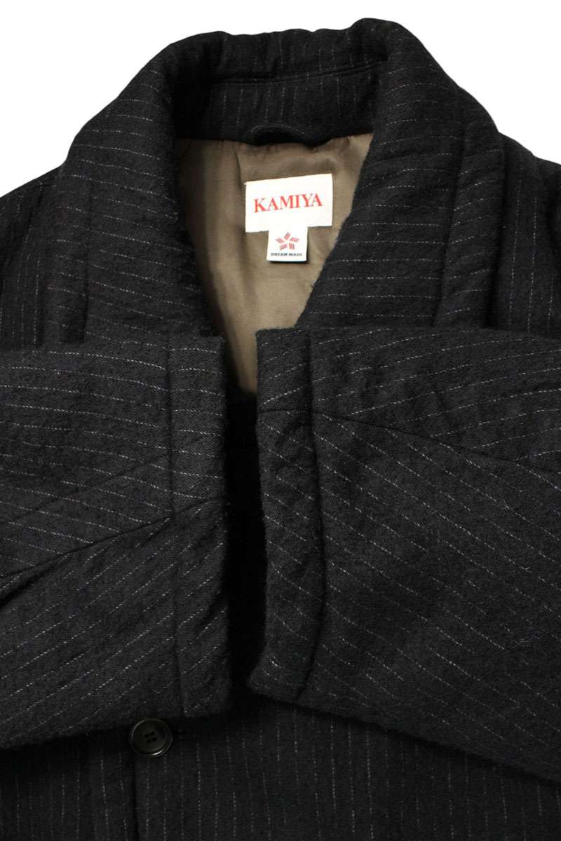 KAMIYA Striped Coat Black Size S