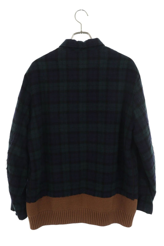 UNDERCOVER Knit Panel Check Coat Green Size M