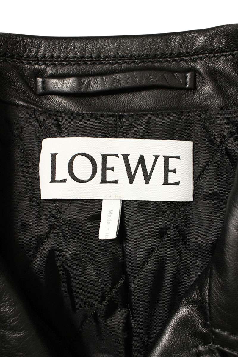 LOEWE Cowhide Double Biker Leather Jacket Black Size M