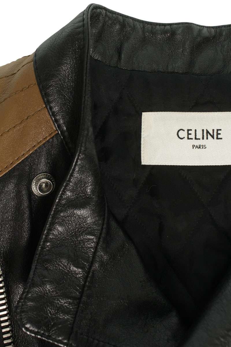 CELINE 20AW Bicolor Lambskin Cafe Racer Jacket Size L