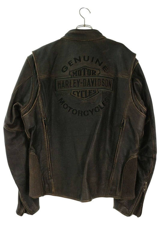 Harley-Davidson Front Logo Leather Jacket Brown Size L