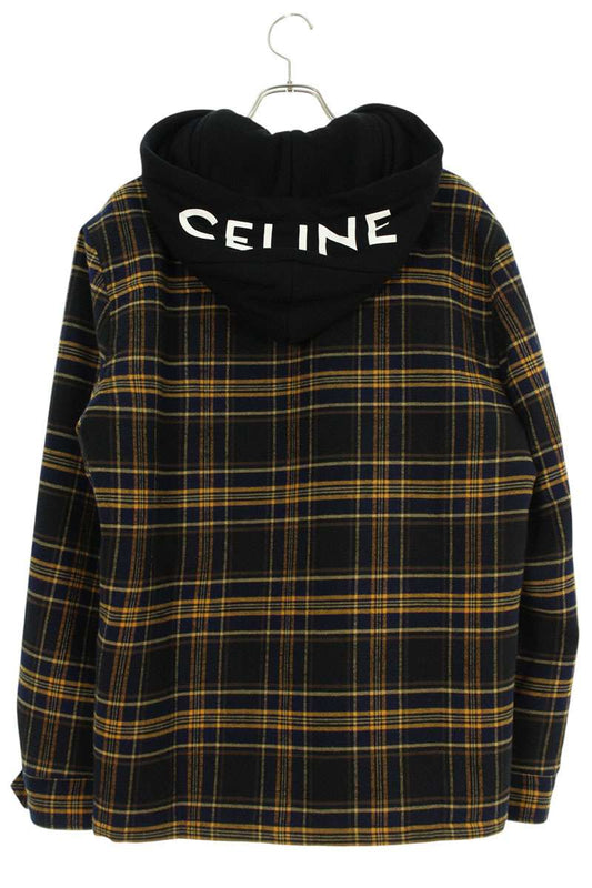 CELINE Multi Cotton Check Hood Logo Blouson Size S
