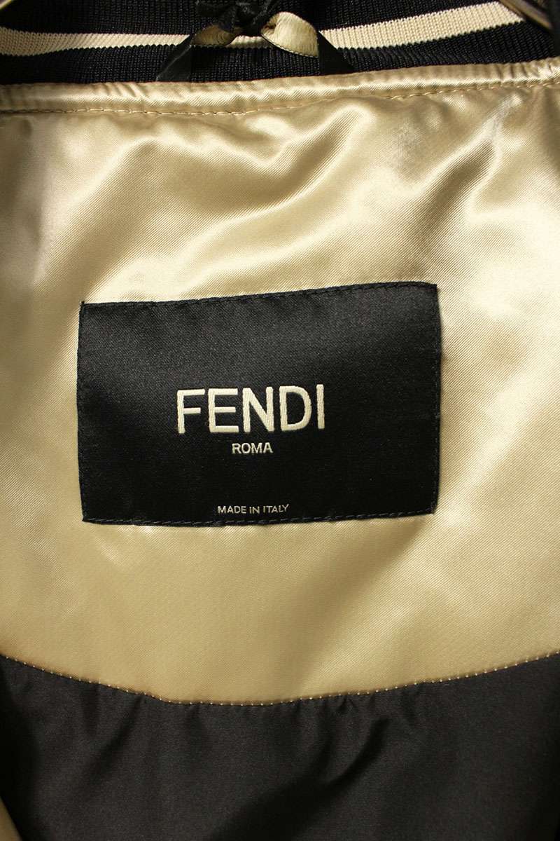 FENDI Logo Embroidered Nylon Varsity Jacket Silver Size M