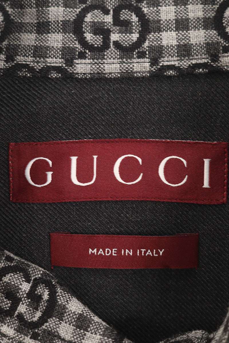 GUCCI GG Gingham Check Shirt Blouson Gray Size XL