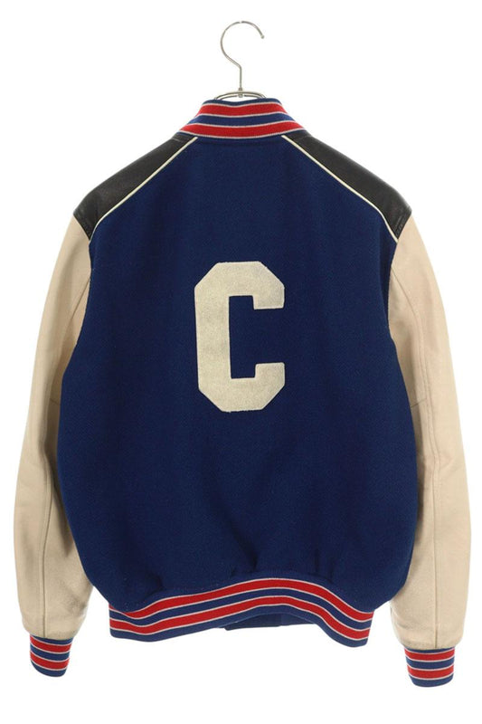 CELINE C Logo Patch Varsity Jacket Blue Size S