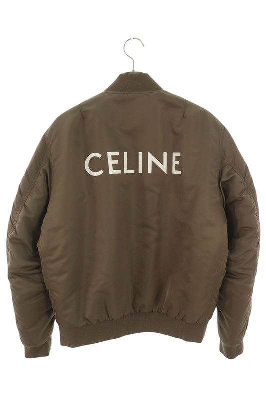 CELINE Back Logo Nylon Bomber Jacket Green Size M