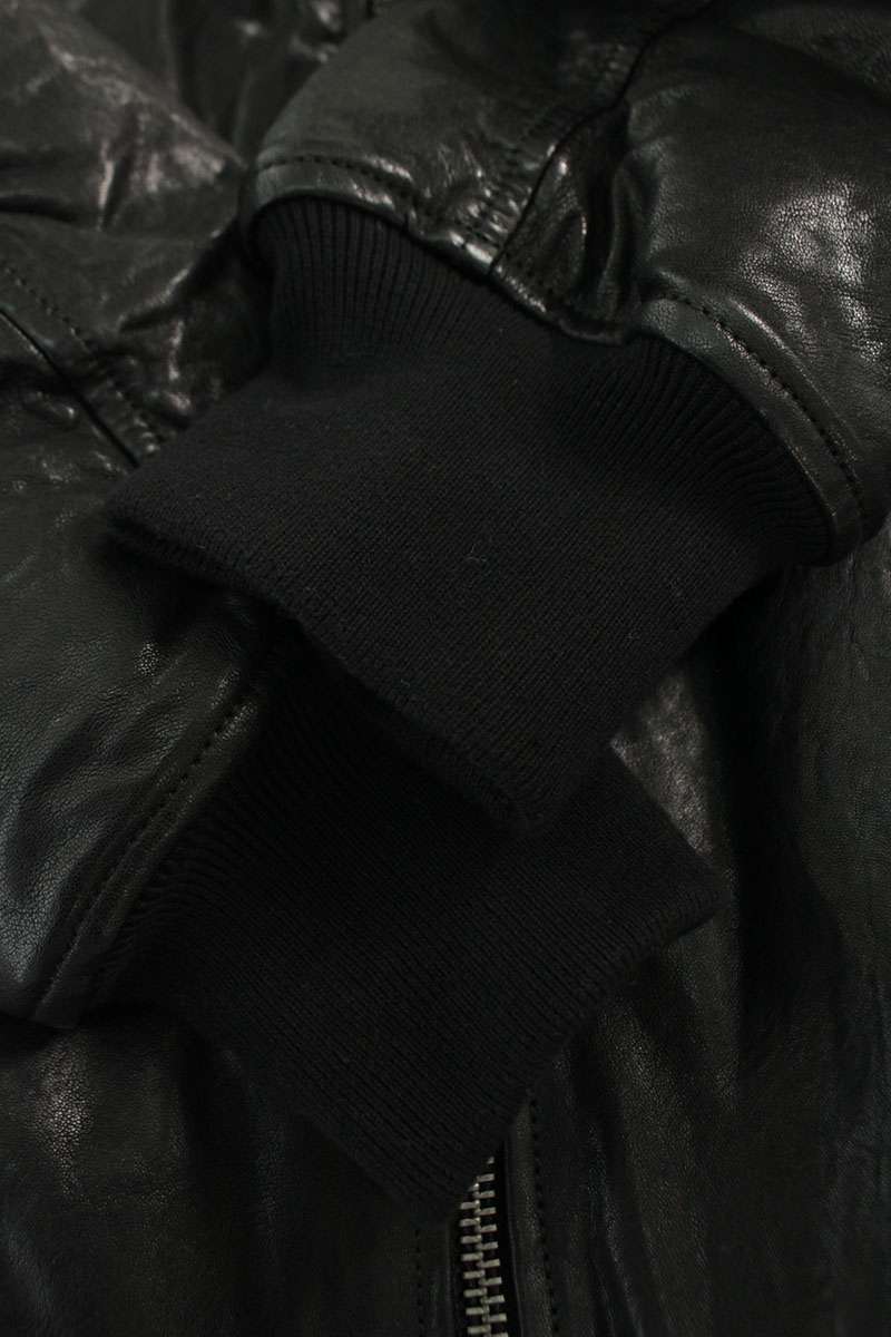 GUESS Crop Leather Bomber Jacket Black Size M