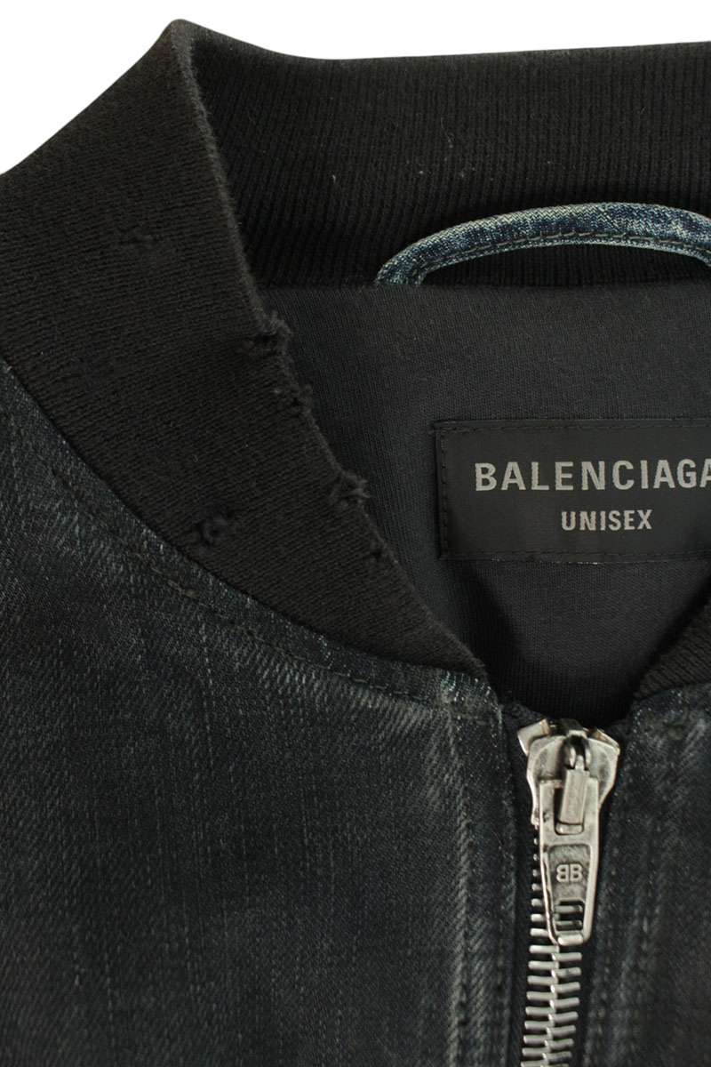 BALENCIAGA Washed Denim Bomber Jacket Black Size L