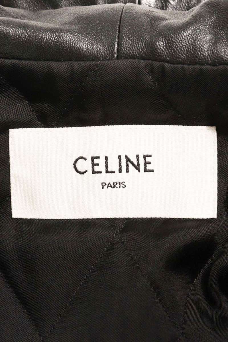 CELINE Soft Lambskin Leather Hood Logo Blouson Black Size S