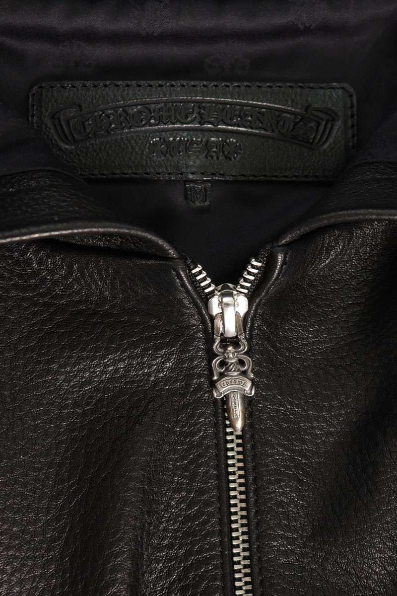 Chrome Hearts Dagger Zip Leather Hoodie Jacket Black Size M