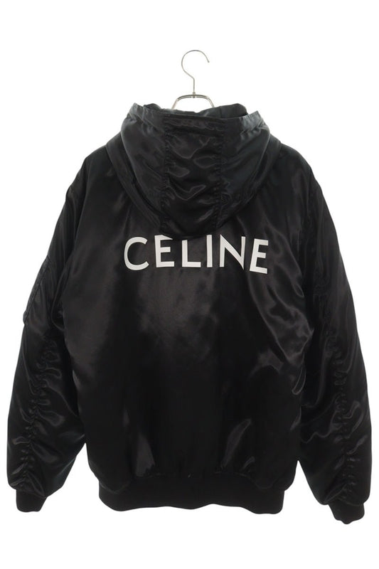 CELINE Back Logo Print Nylon Hooded Jacket Black Size 48
