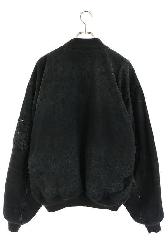 BALENCIAGA Distressed Denim Bomber Jacket Black Size M