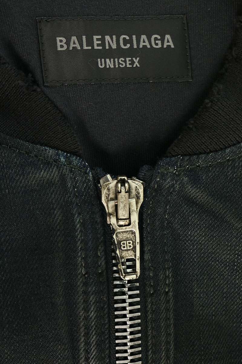 BALENCIAGA Distressed Denim Bomber Jacket Black Size M