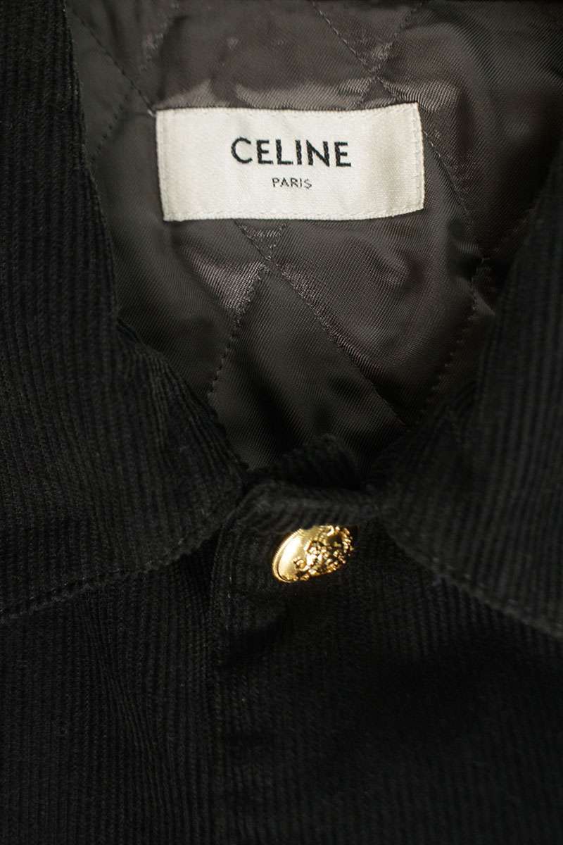 CELINE Corduroy Car Coat Black Gold Size XL