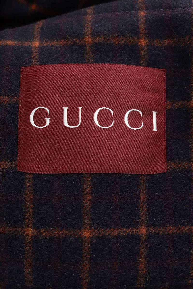 GUCCI Check Wool Single Breasted Jacket Navy Orange Size S