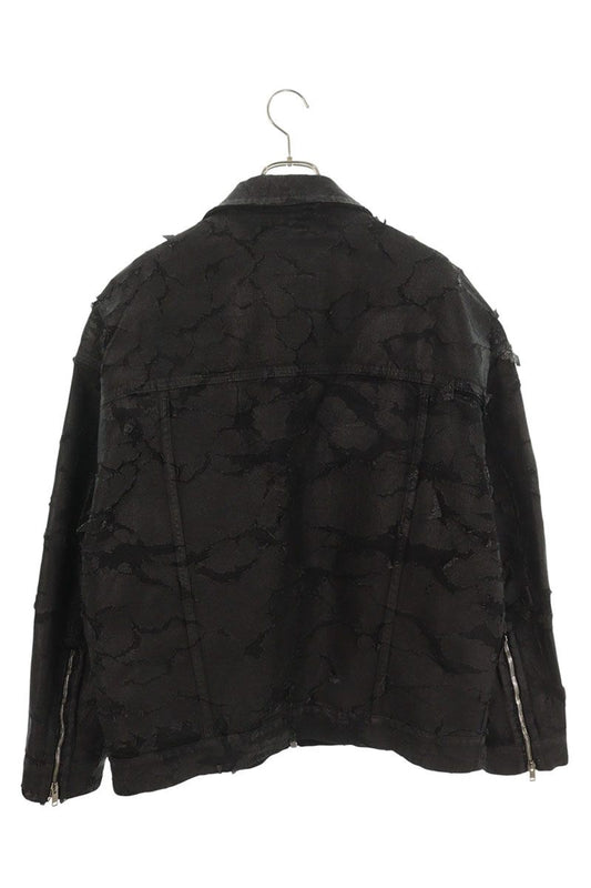 GIVENCHY Distressed Zip Denim Jacket Black Cotton Size L