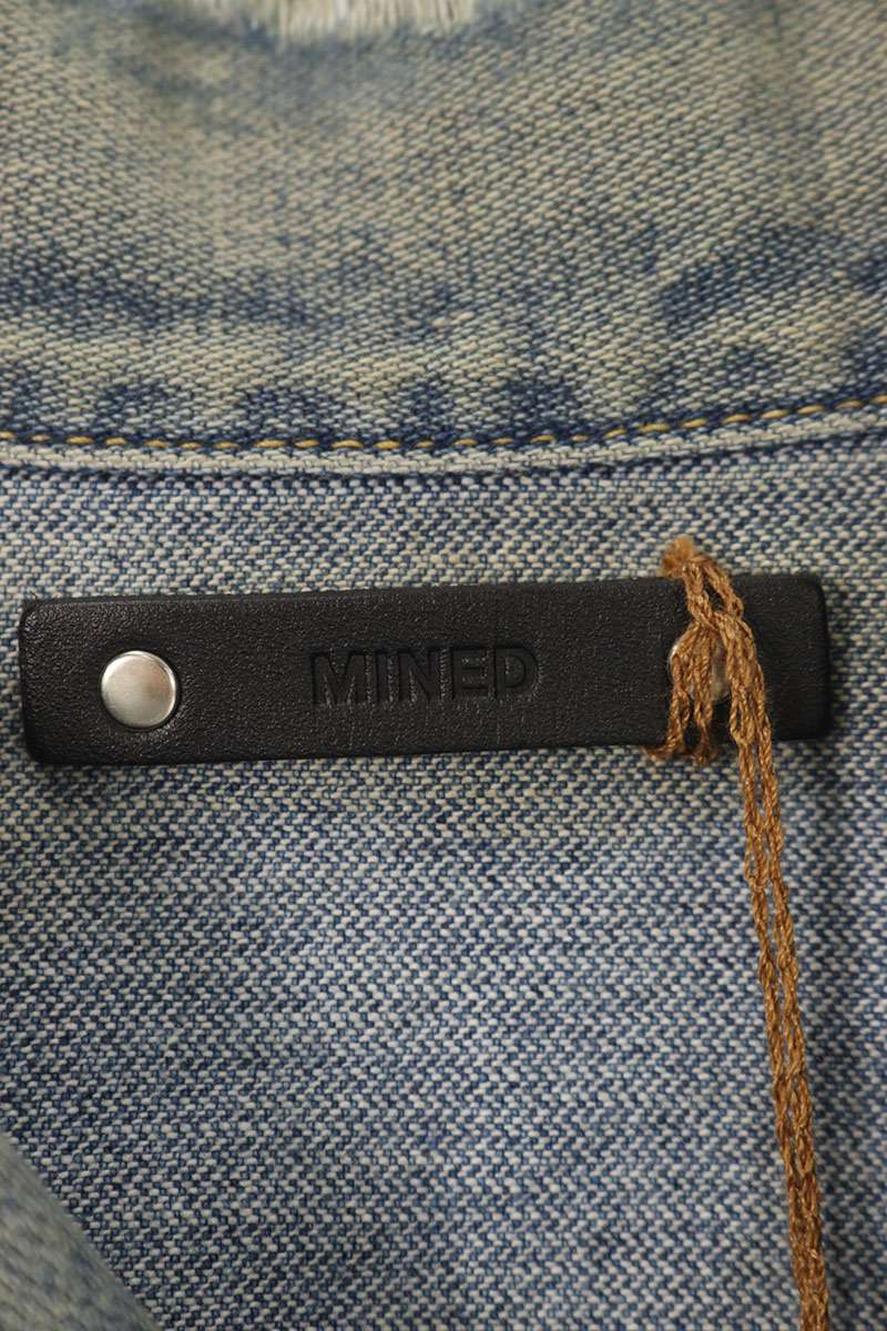 MINEDENIM Distressed Zip Up Denim Jacket Blue Size 3