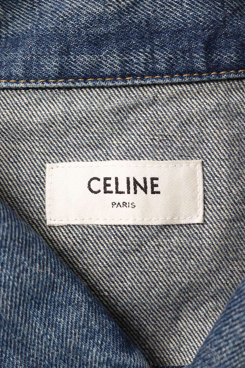 CELINE 22SS Studded Cutoff Denim Jacket Blue/Silver Size XL