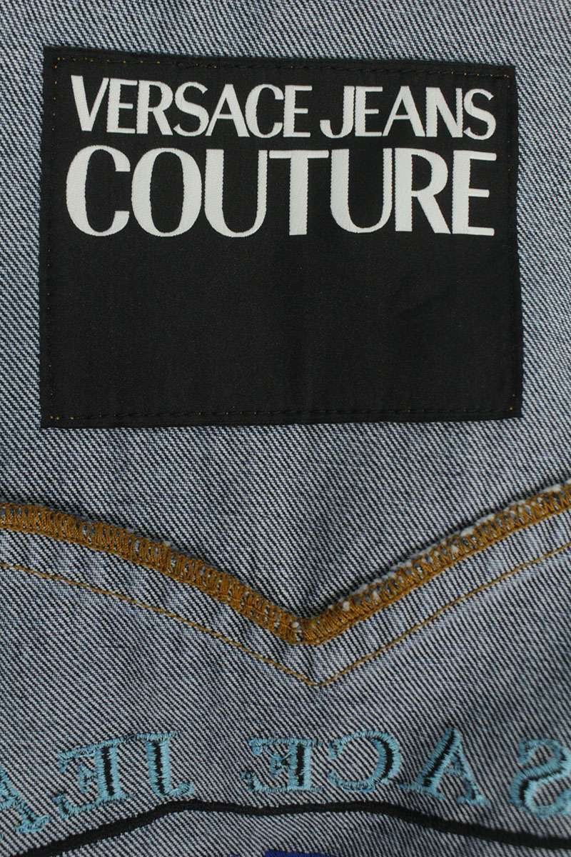 VERSACE JEANS Blue Back Logo Embroidered Denim Jacket Size S