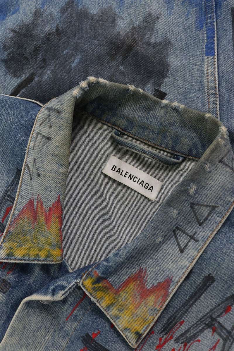 BALENCIAGA Graphic Paint Oversize Denim Jacket Size XXL