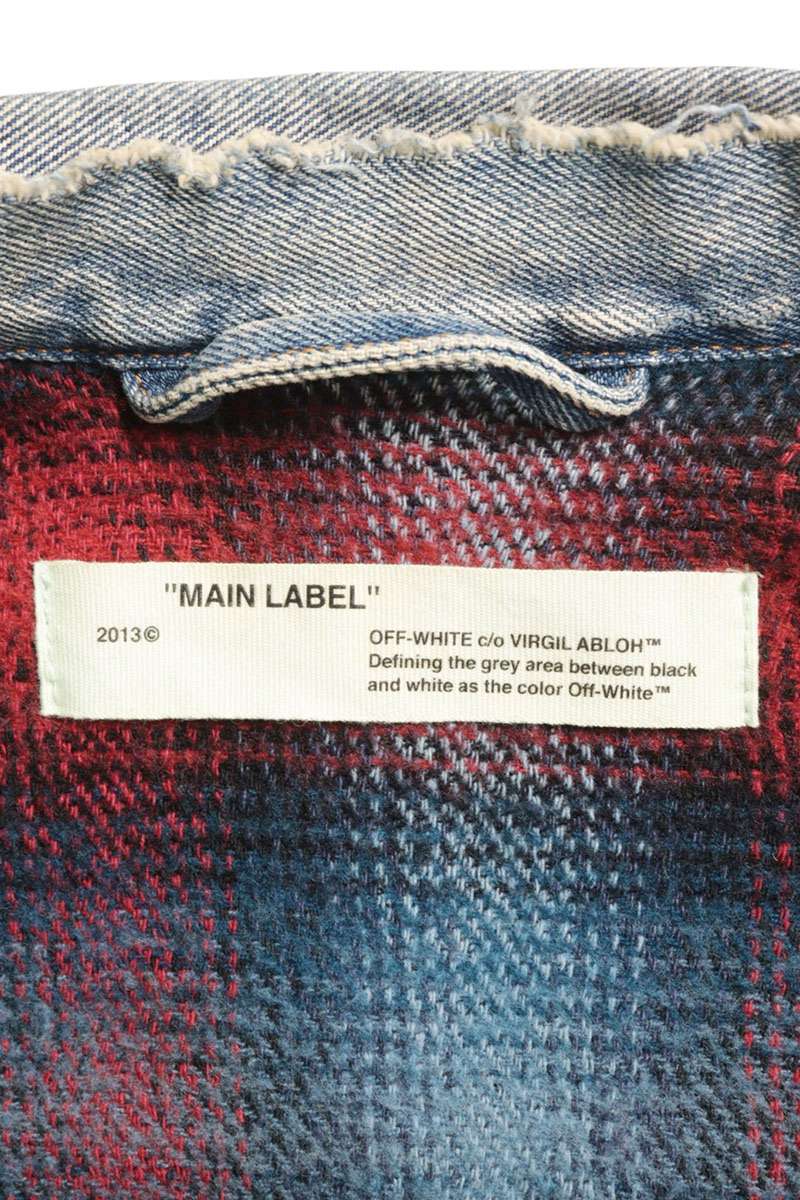 OFF-WHITE Check Lined Distressed Paint Denim Jacket Size M