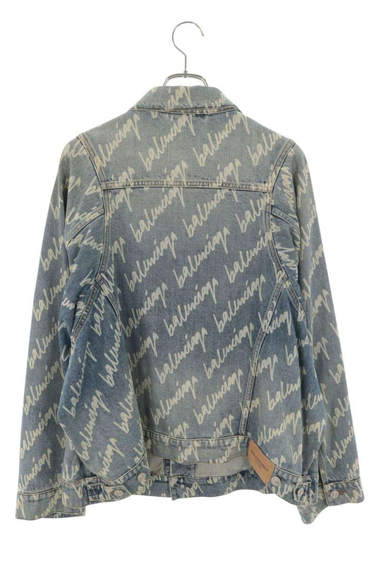 BALENCIAGA 22AW Logo All-Over Pattern Denim Jacket Size XXL