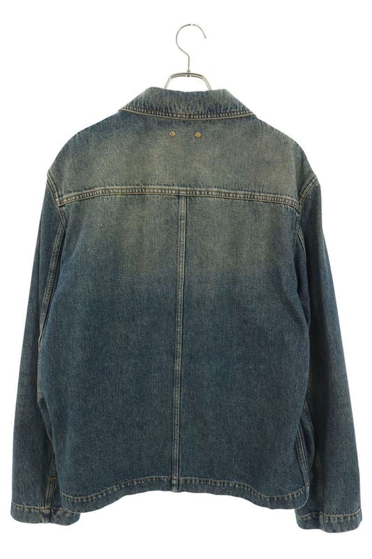 LOUISVUITTON Embossed Monogram Zip-Up Denim Jacket Size 52