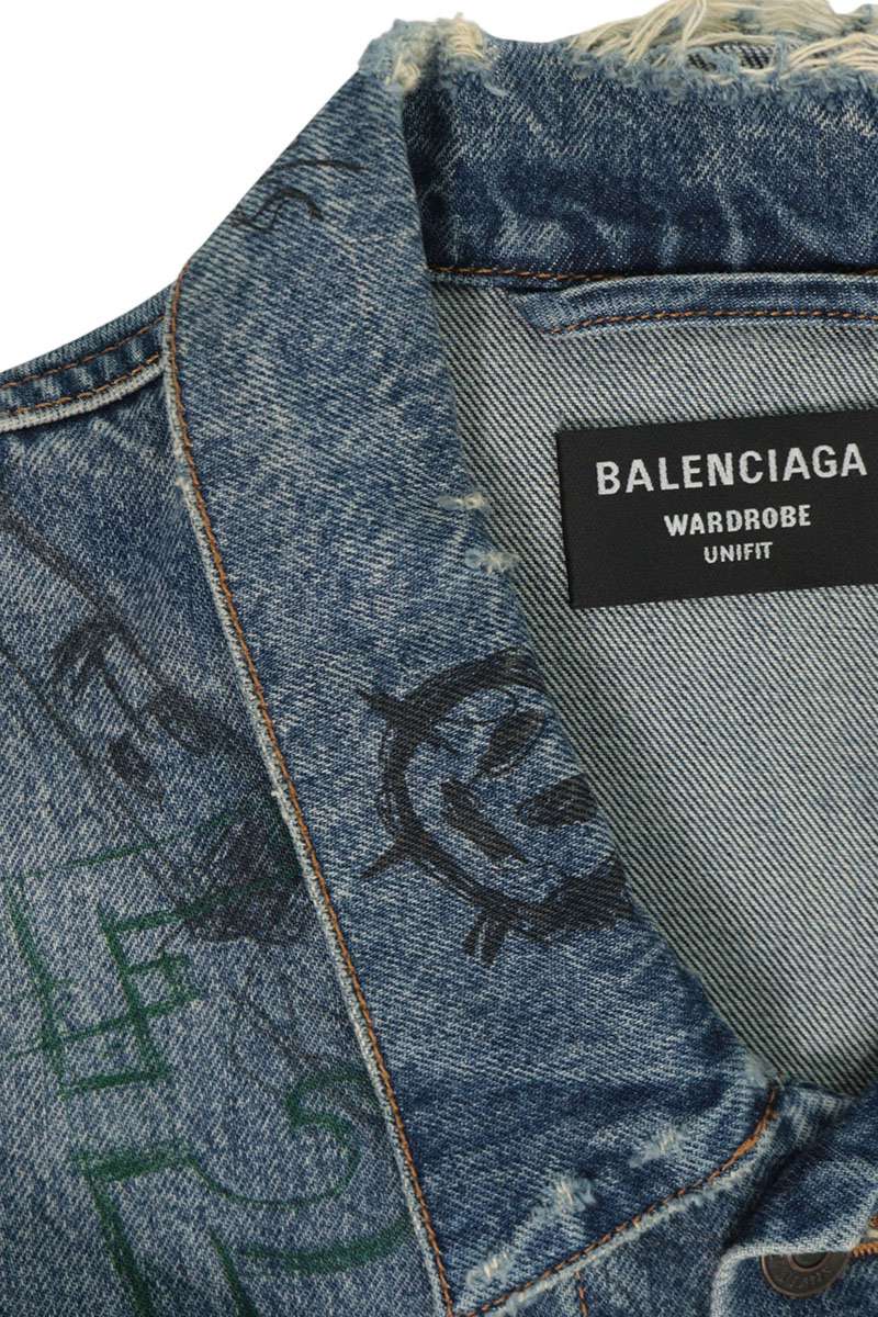 BALENCIAGA 22SS Damaged Graffiti Denim Jacket Size 2