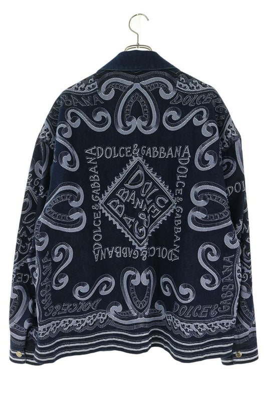 DOLCE & GABBANA All-Over Pattern Zip Jacket Indigo Size 48