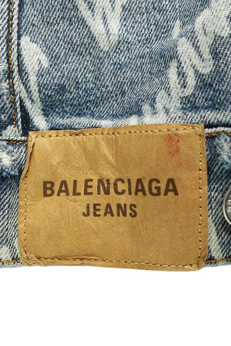 BALENCIAGA All Over Logo Denim Jacket Indigo Size 1