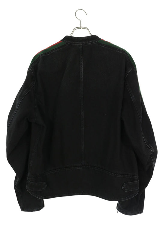 GUCCI 26AW Web Stripe Biker Denim Jacket Black Size 50