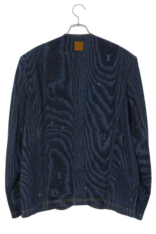 LOUISVUITTON 25AW LV Moiré No-Collar Denim Jacket Size 48