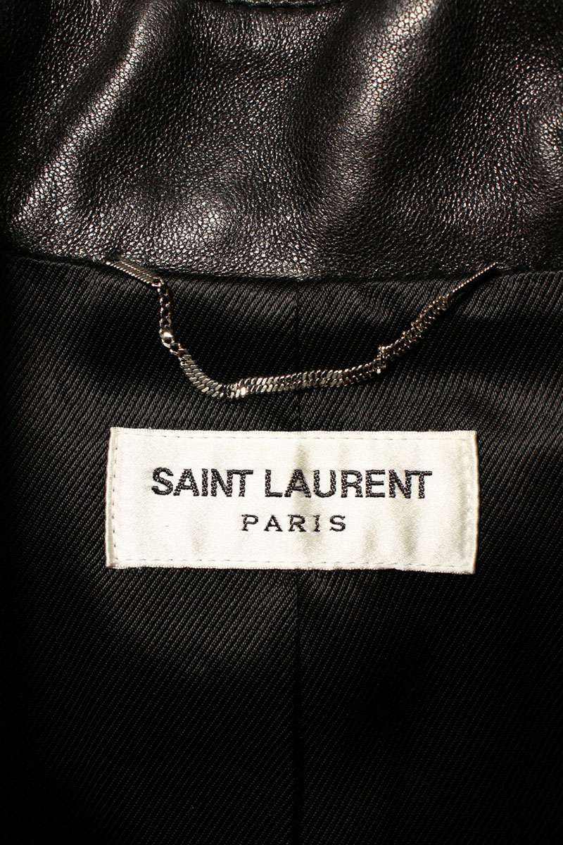 SAINT LAURENT PARIS Black Belted Leather Trench Coat Size 42