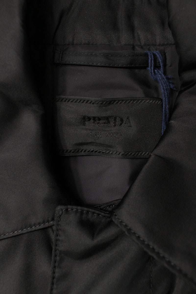 PRADA Re-Nylon Triangle Logo Plate Coat Black Size 44
