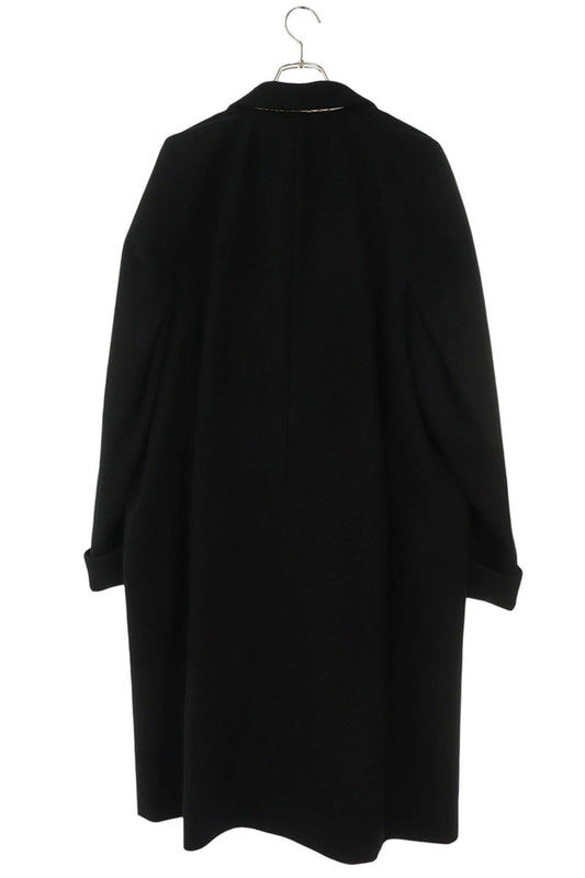 OVERCOAT Notch Lapel Melton Wool Coat Black Size M1