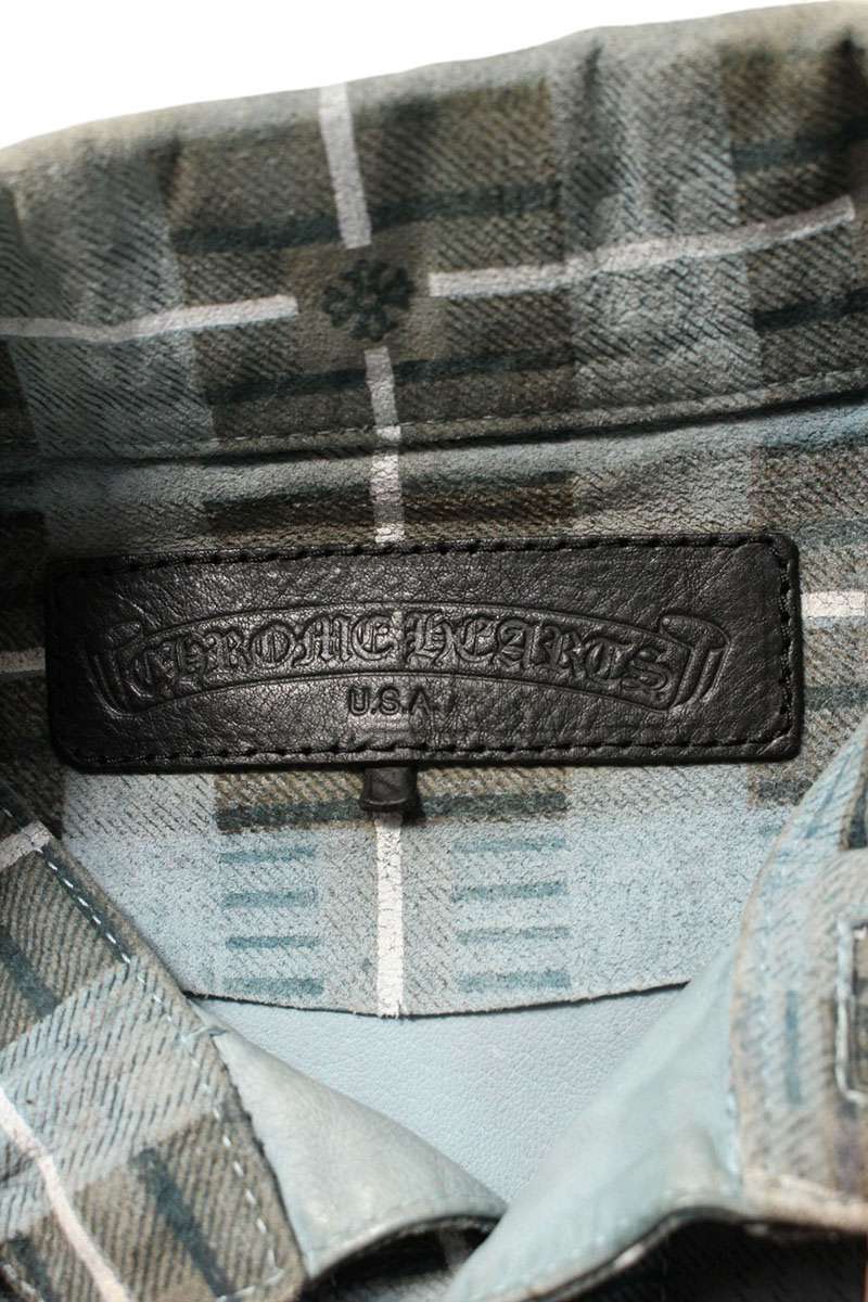 Chrome Hearts Check Pattern Leather Jacket Blue Size XS