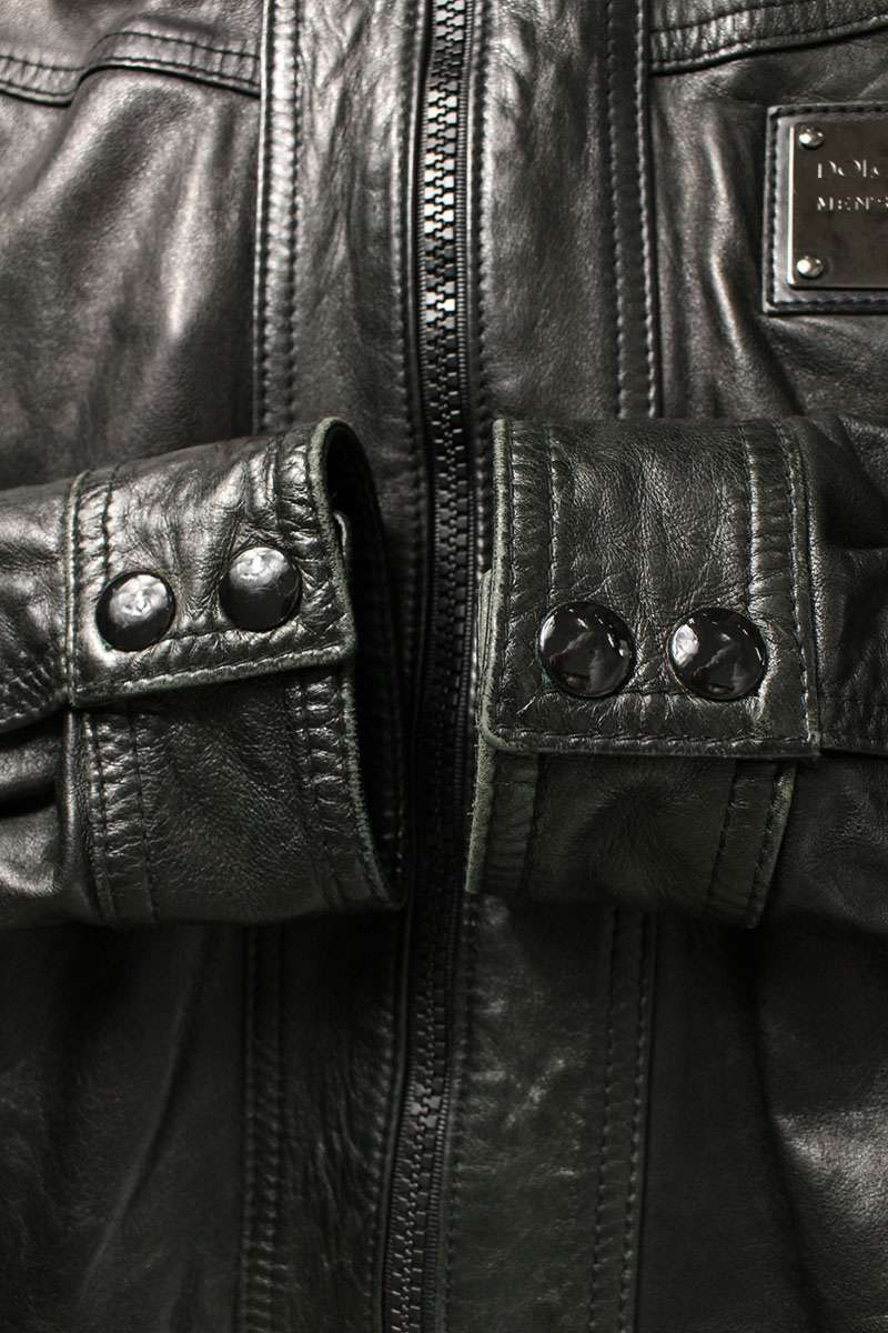 DOLCE & GABBANA Lamb Leather Logo Plate Jacket Black Size S