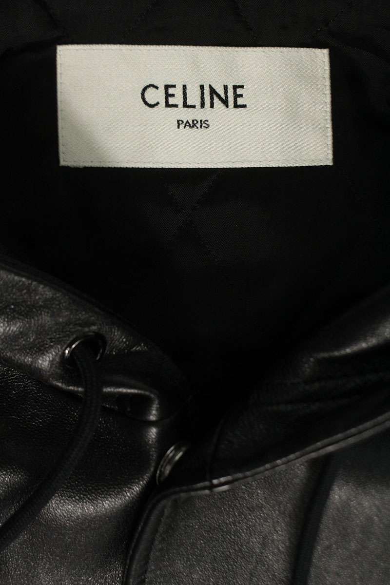 CELINE Hood Logo Leather Jacket Size 46