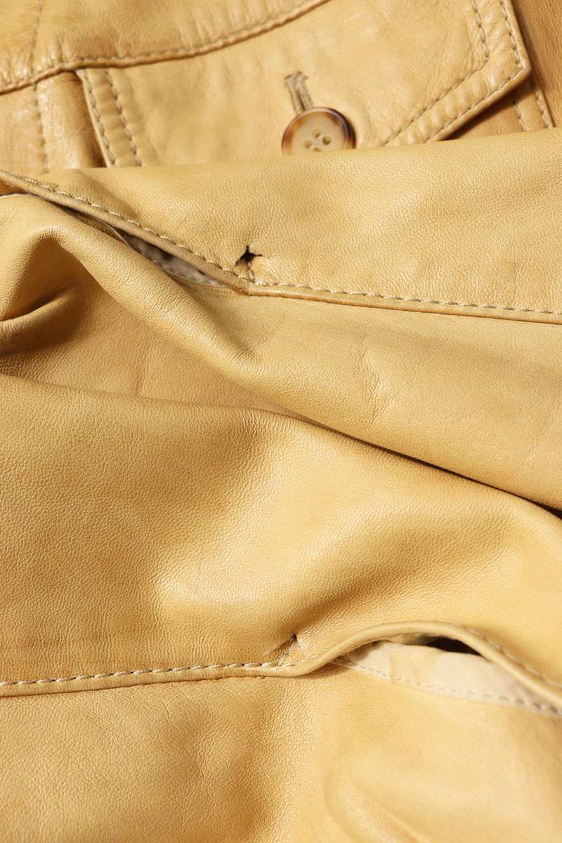 BRUNELLO CUCINELLI Stand Collar Leather Jacket Beige Size XS