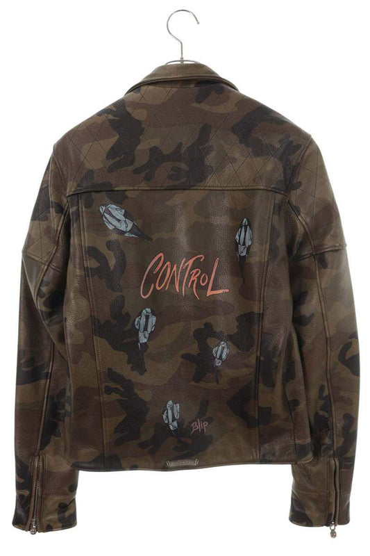 Chrome Hearts CRETIN LTHR Quilted Rider Jacket Brown Size M