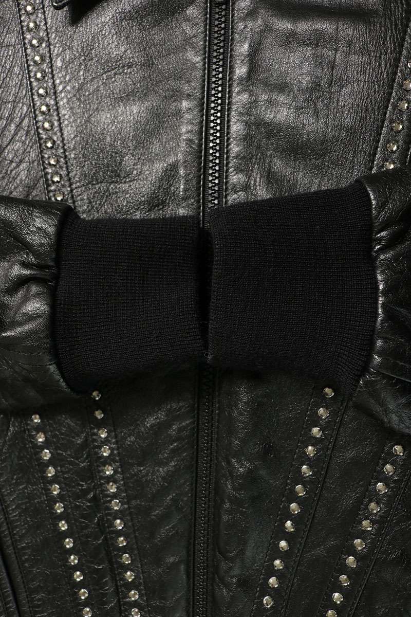 CELINE 19SS Lambskin Rhinestone Leather Jacket Black Size 46