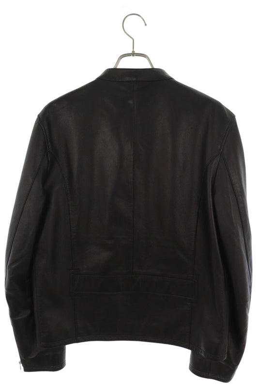 HERMES Stand Collar Lambskin Leather Jacket Black Size 52